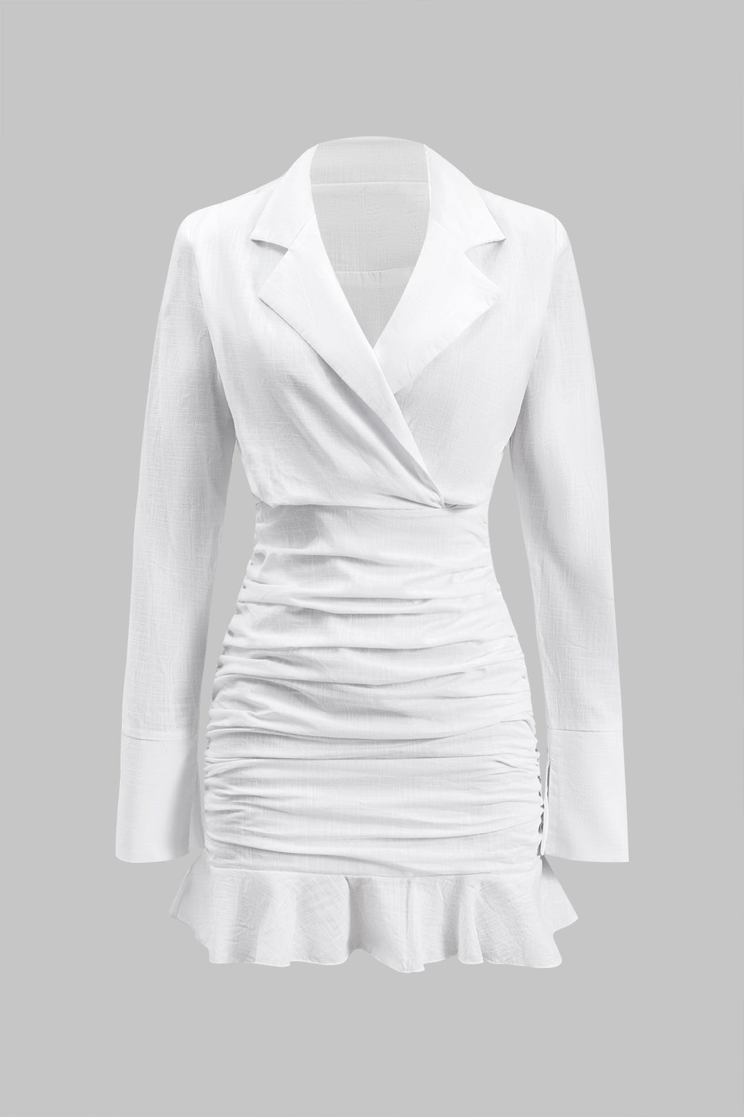 Ruffle Hem Pleated Long Sleeve Mini Dress