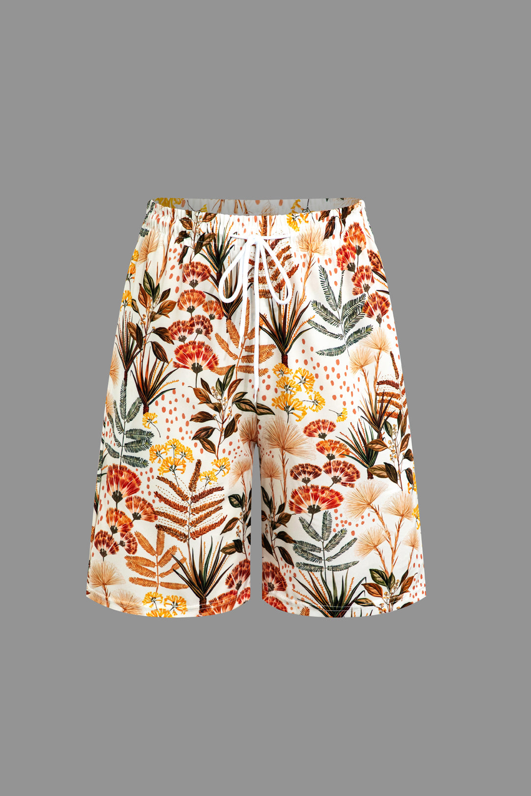 Leaves Print Tie Front Shirt And Shorts Set