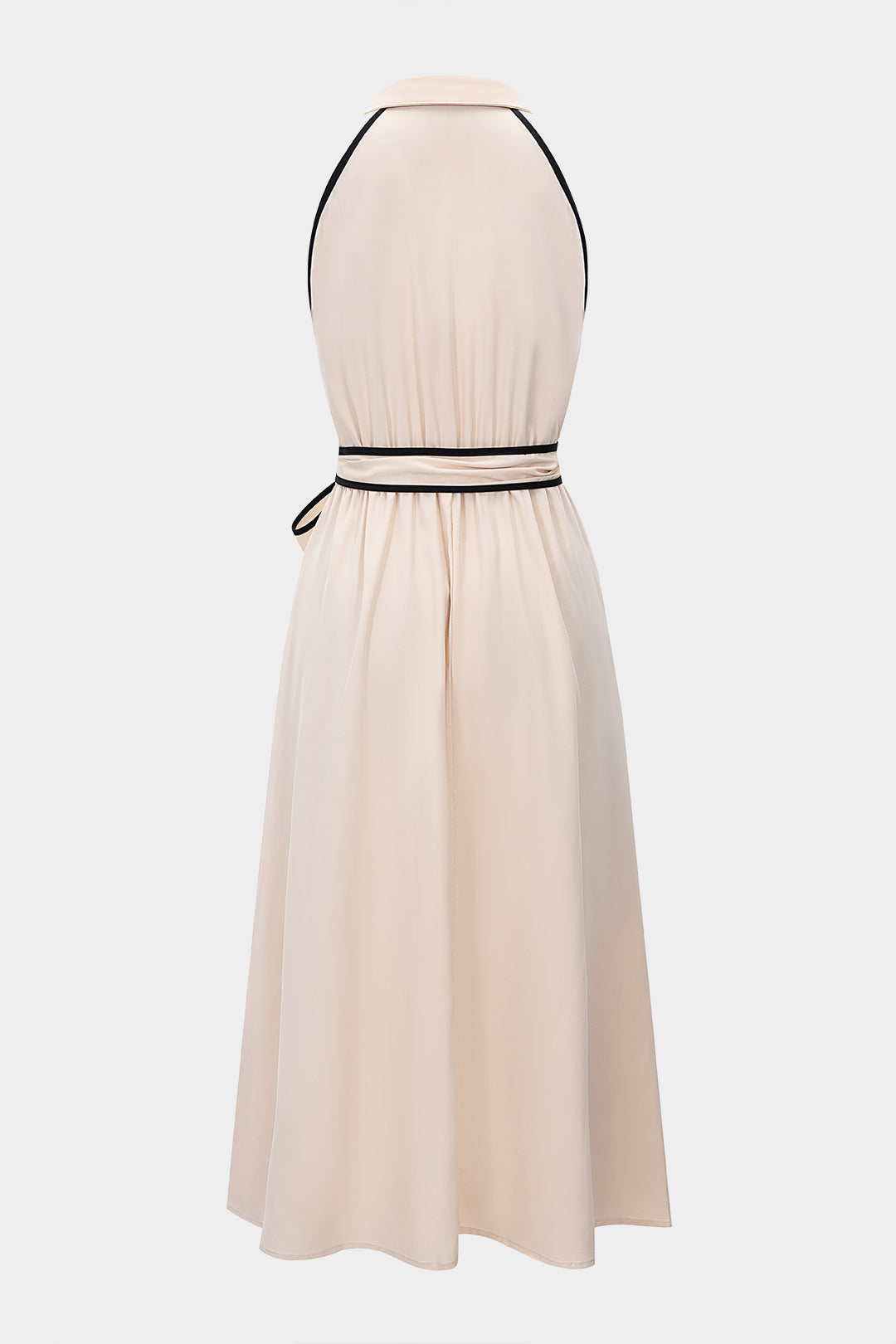 Contrast Tie-Up Button Sleeveless Midi Dress