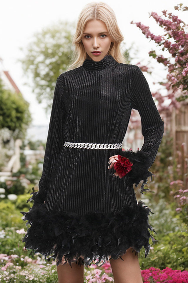 Ayden Feather Velvet Dress With Belt