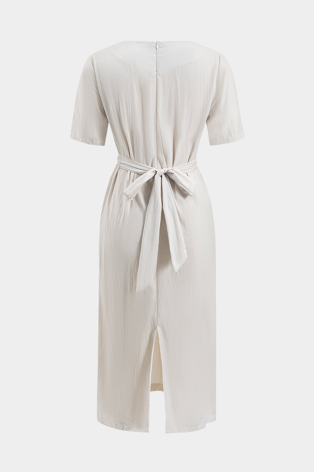 Ruched Crossed Tie Back Zipper Slit Maxi Dress