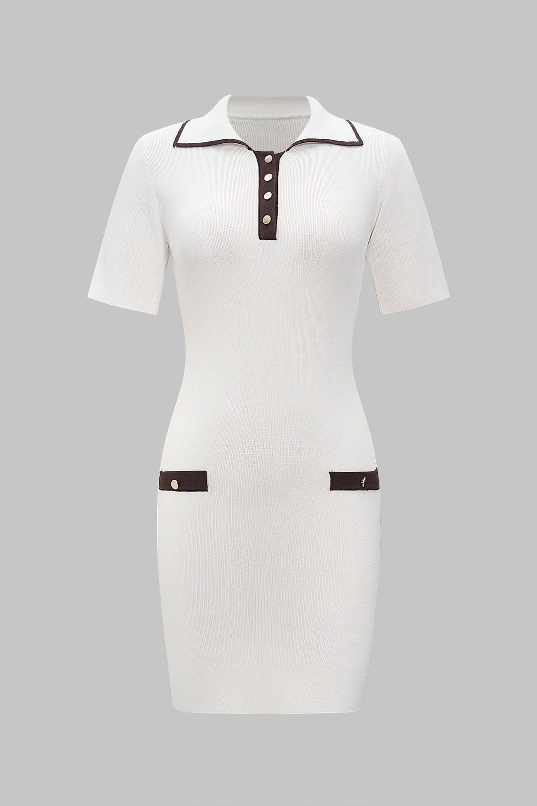 Contrast Metallic Button Short Sleeve Midi Dress