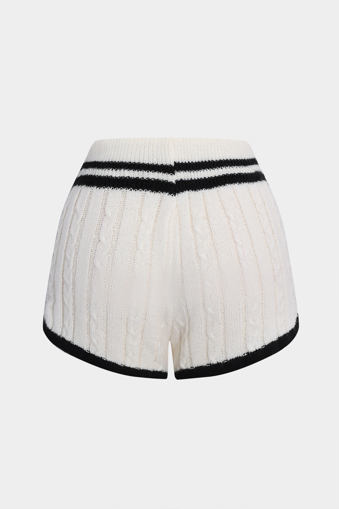 Contrast Knit Zipper Long Sleeve Top And Tie Front Shorts Set