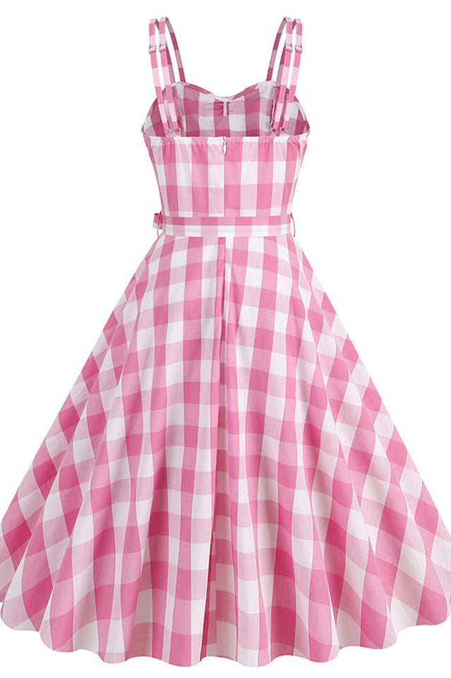 Barbie Movie Margot Pink Plaid Check Dress