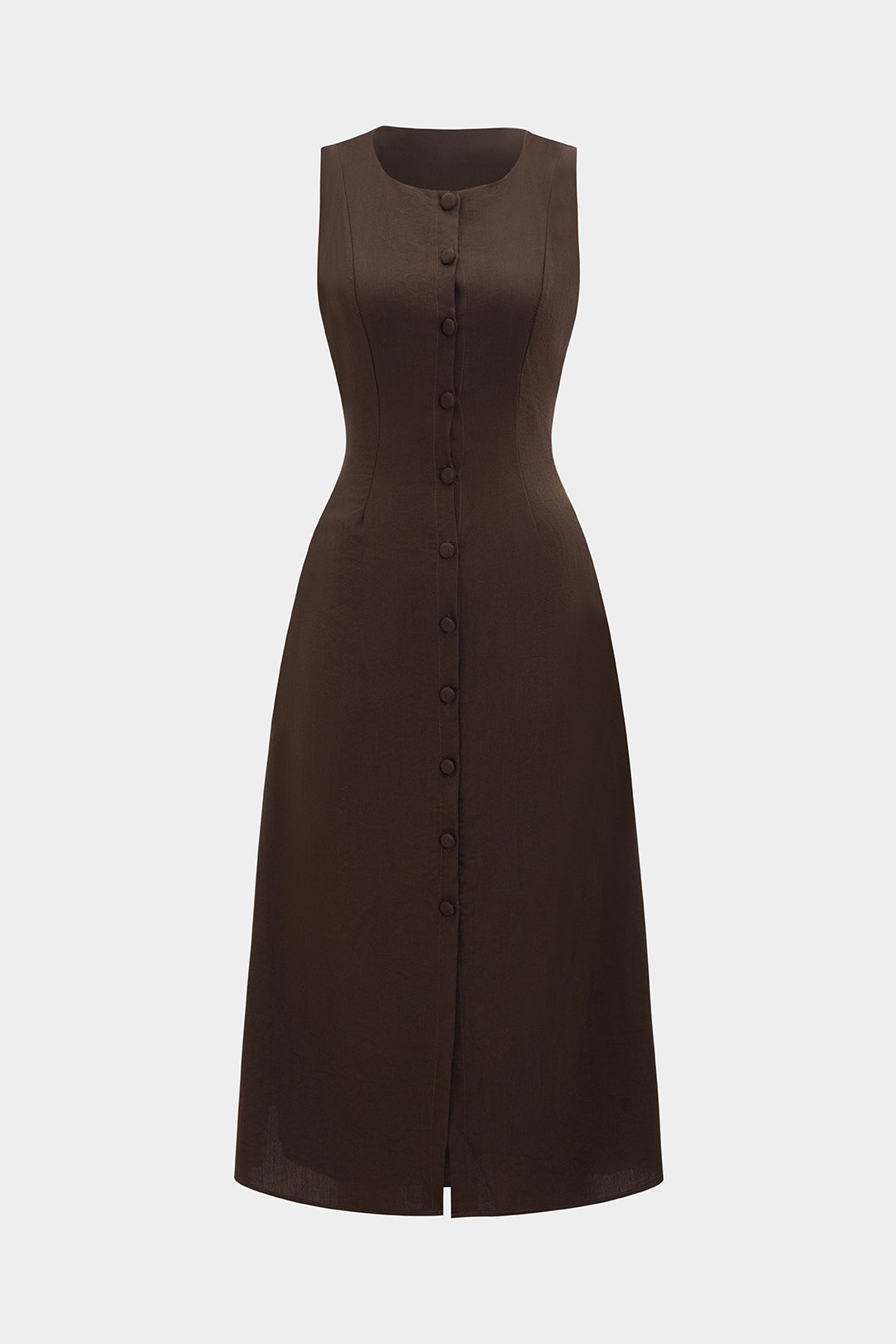 Button Detail Sleeveless Midi Dress