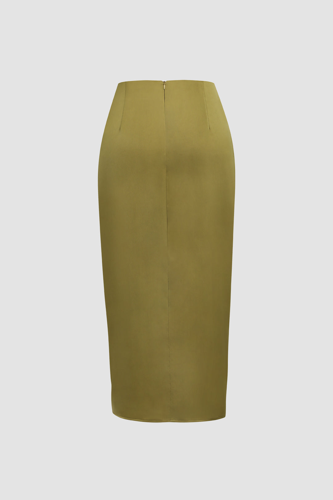 Satin Ruched Slit Midi Skirt