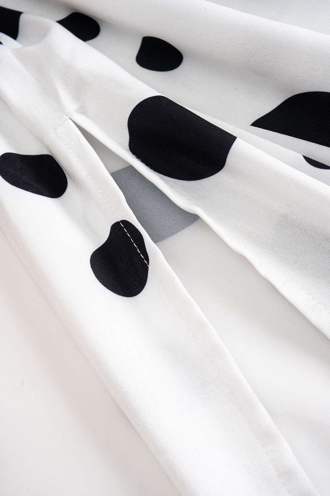 Polka Dots Print Satin Ruched Patchwork Sleeveless Maxi Dress