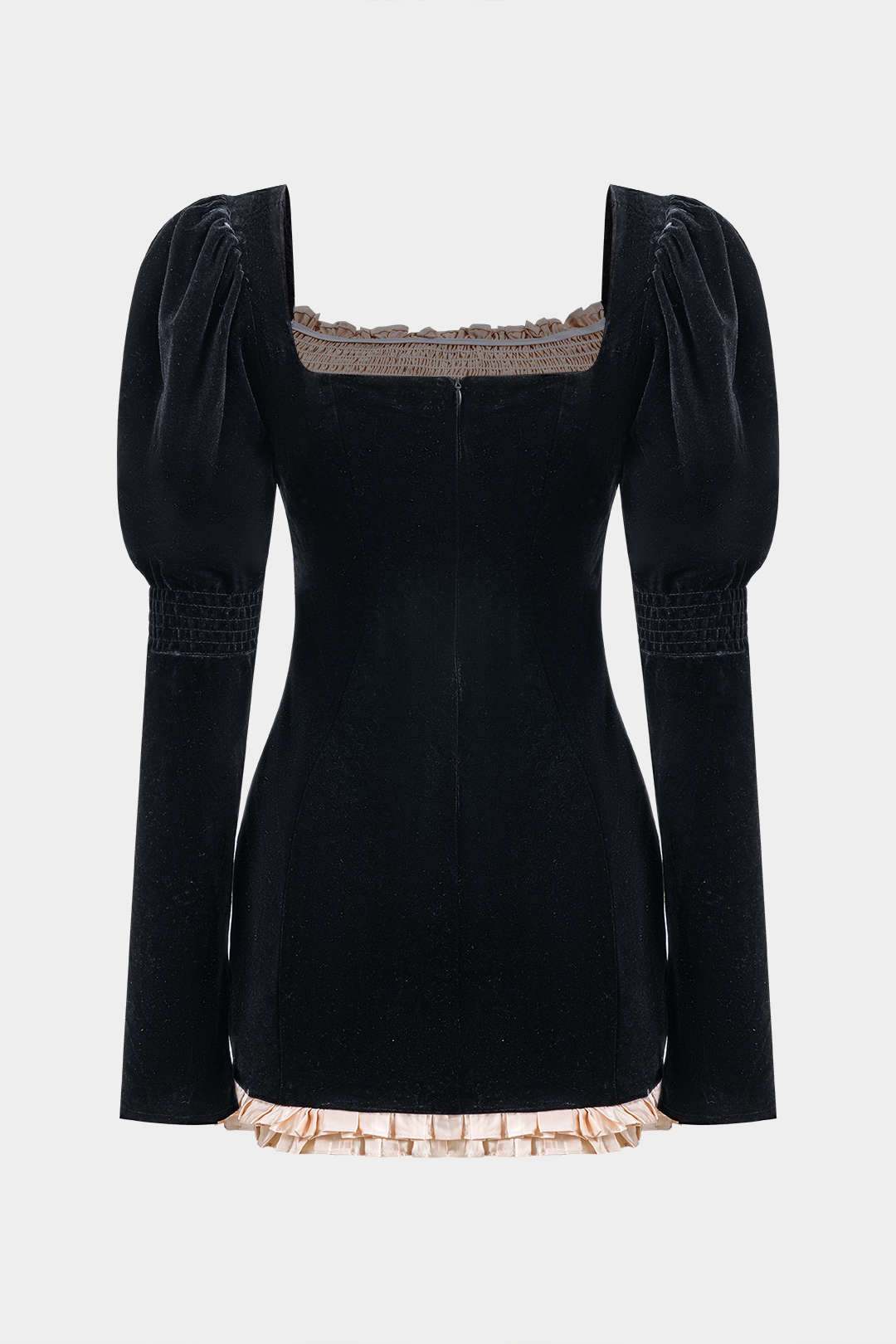 Velvet Patchwork Button Zipper Long Sleeve Mini Dress