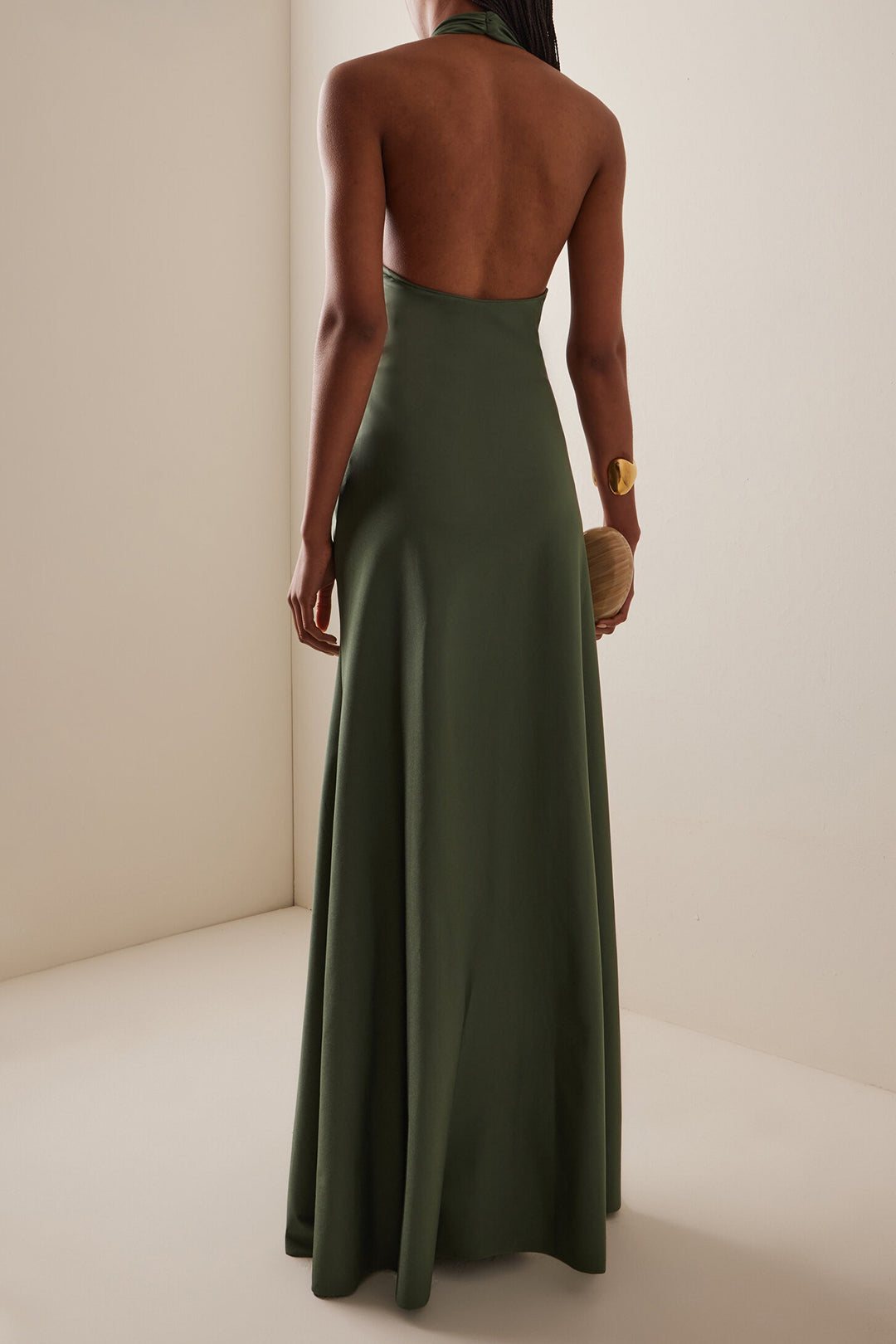 Halter Neck Backless Ruched Twist Knot Sleeveless Maxi Dress