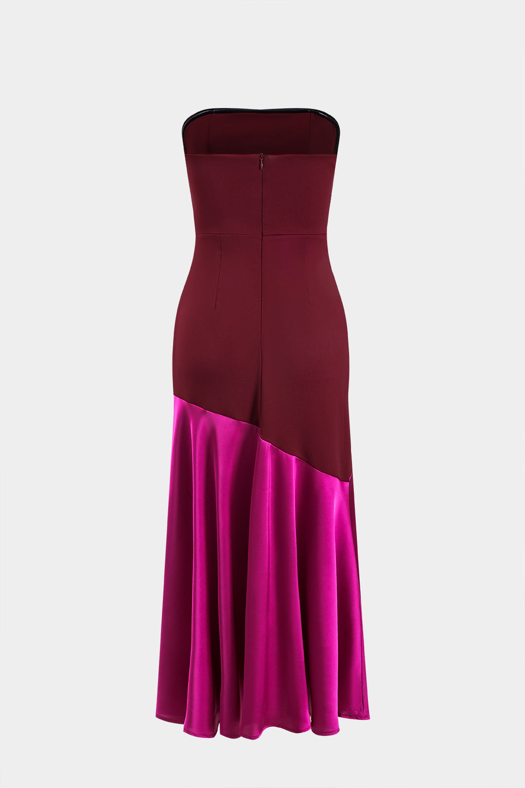 Satin Patchwork Strapless Sleeveless Midi Dress With Tie