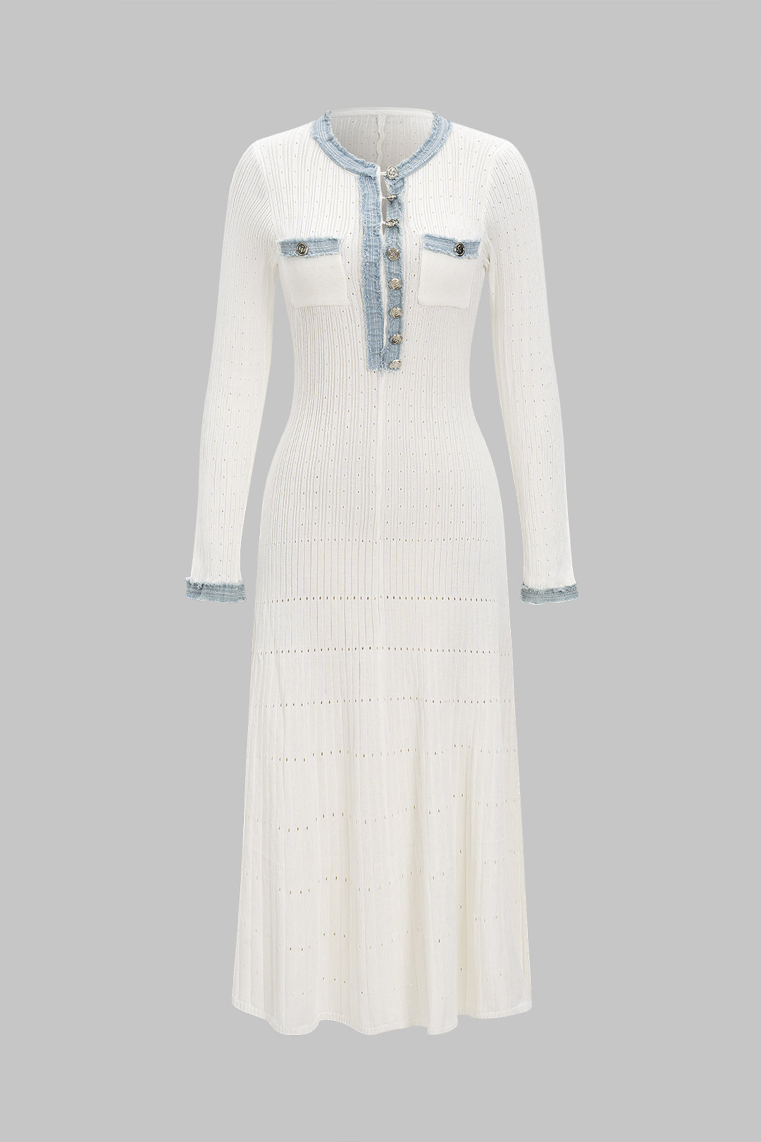 Knit Patchwork Hollow Out Long Sleeve Dress
