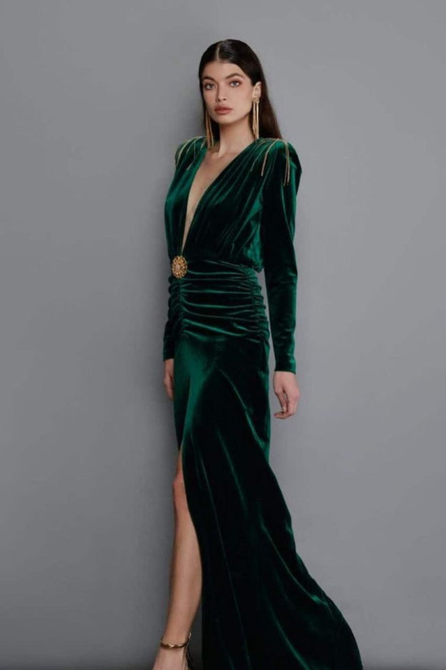 Margot Deep V Neck Velvet Gown