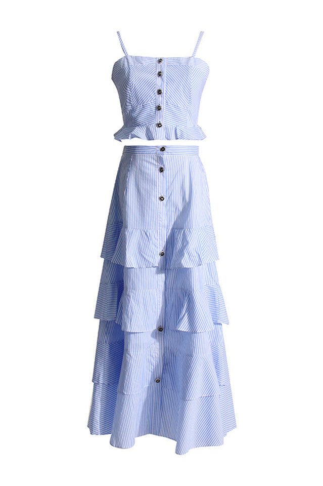 Striped Bustier Top + Skirt Set