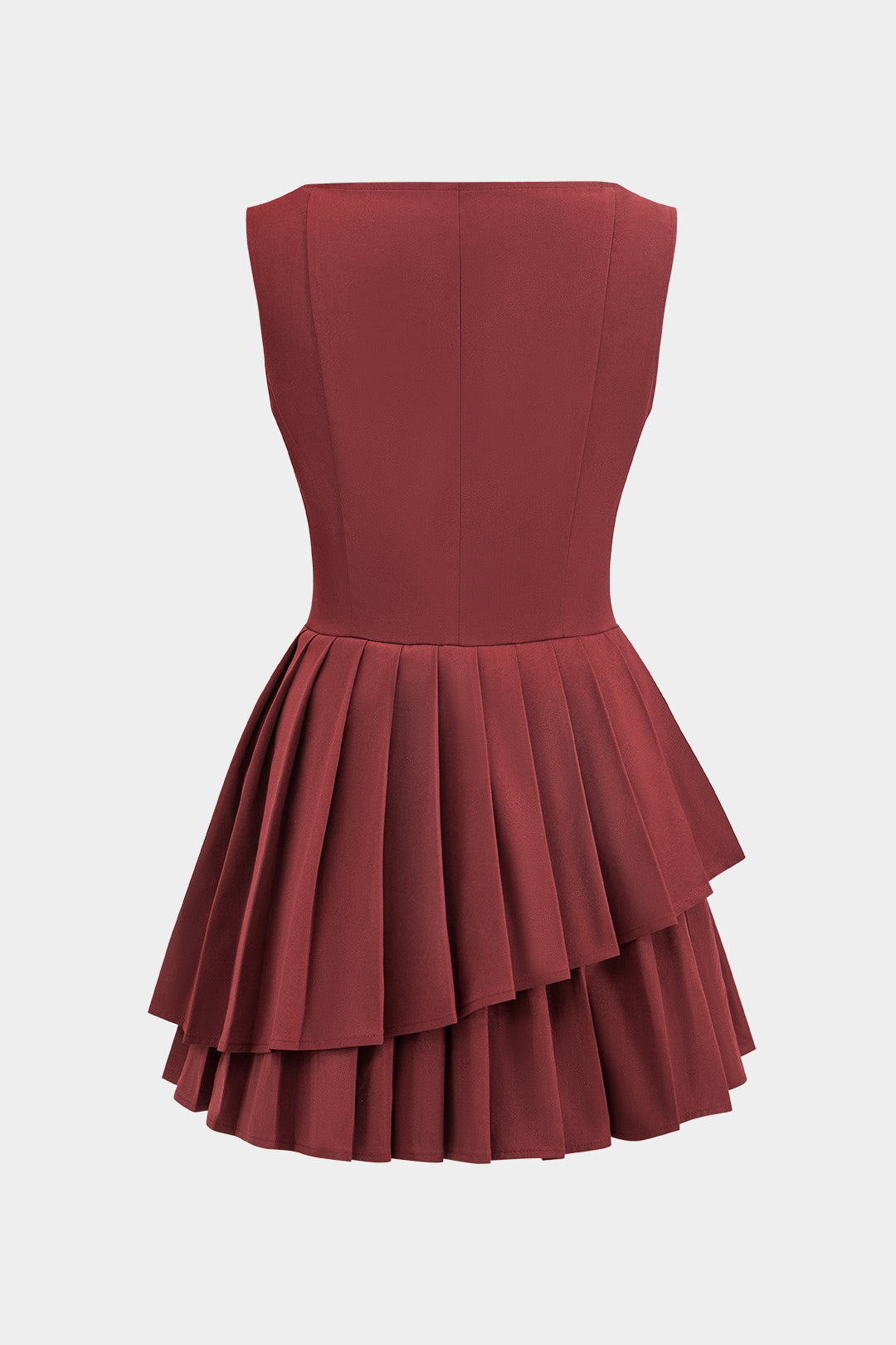 Sleeveless V-neckline Pleated Mini Dress