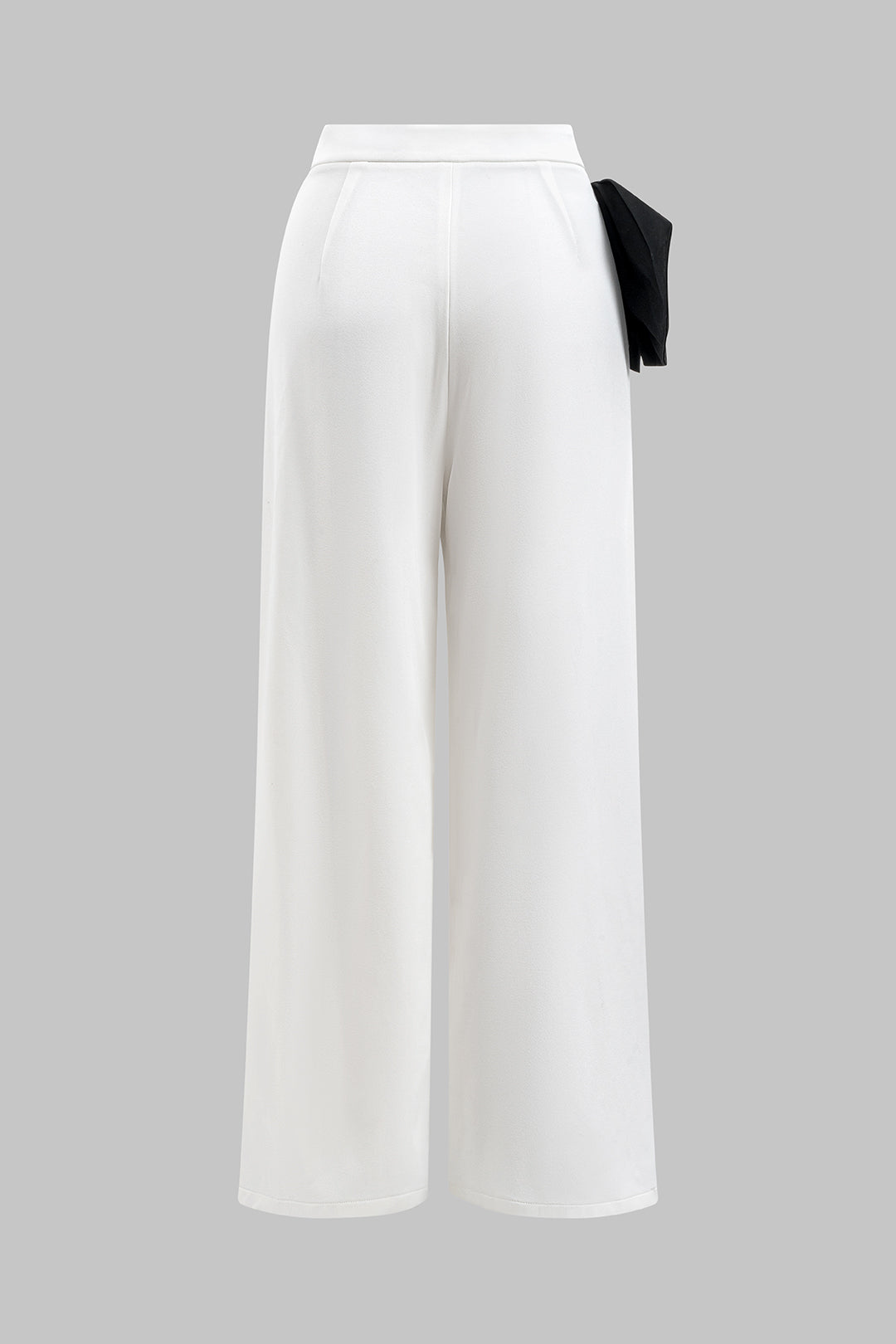 Contrast Pleated Bow Asymmetrical Wide Leg Trousers