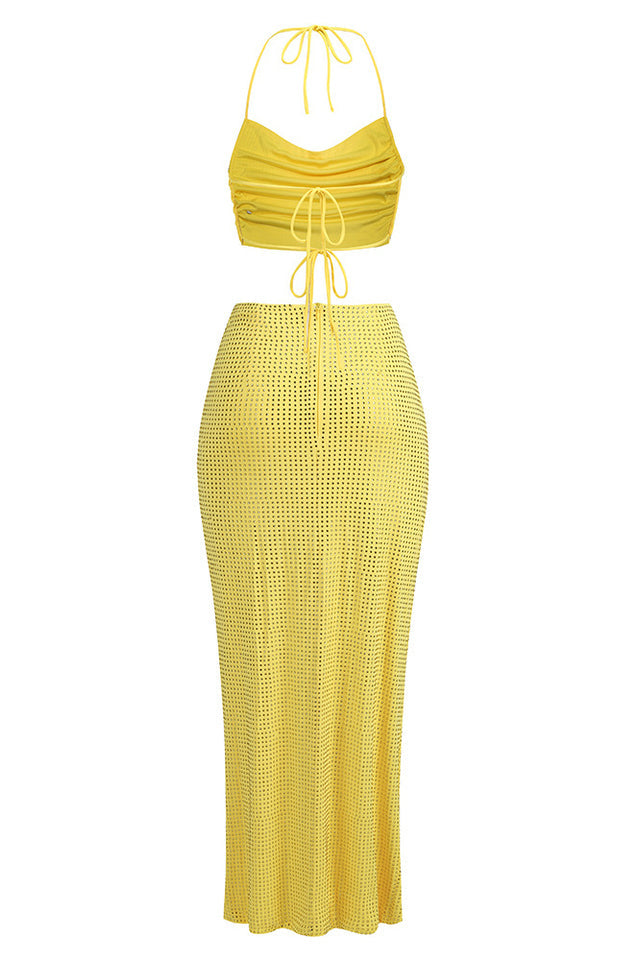 Solvia Halter Neck Pleated Diamond Set