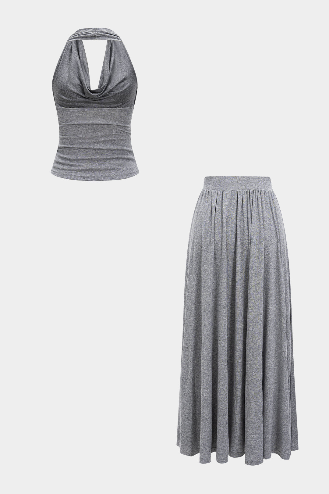Solid Cowl Neck And Skirt Set