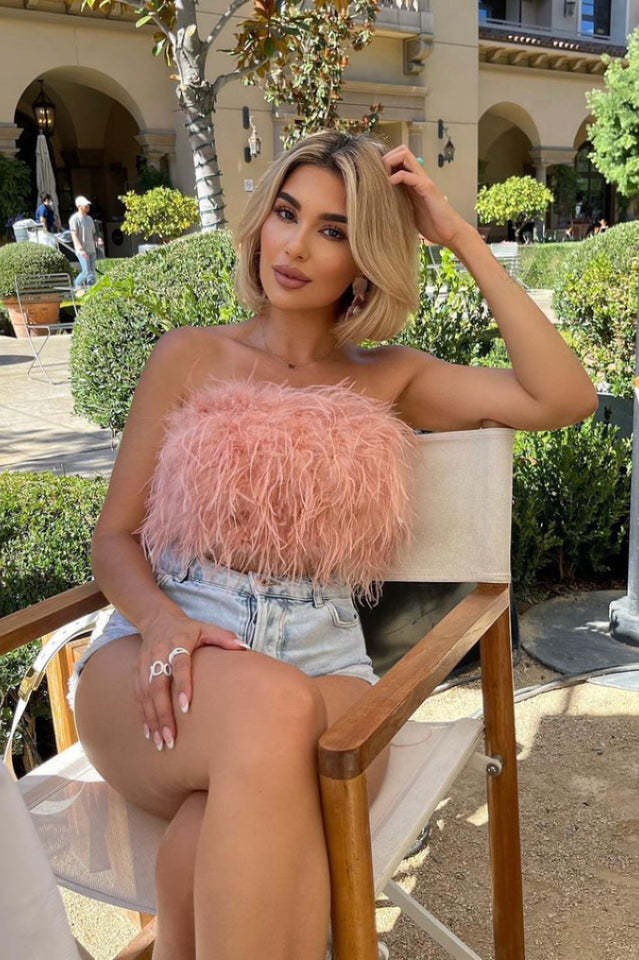 Fancy Strapless Feather Crop Top