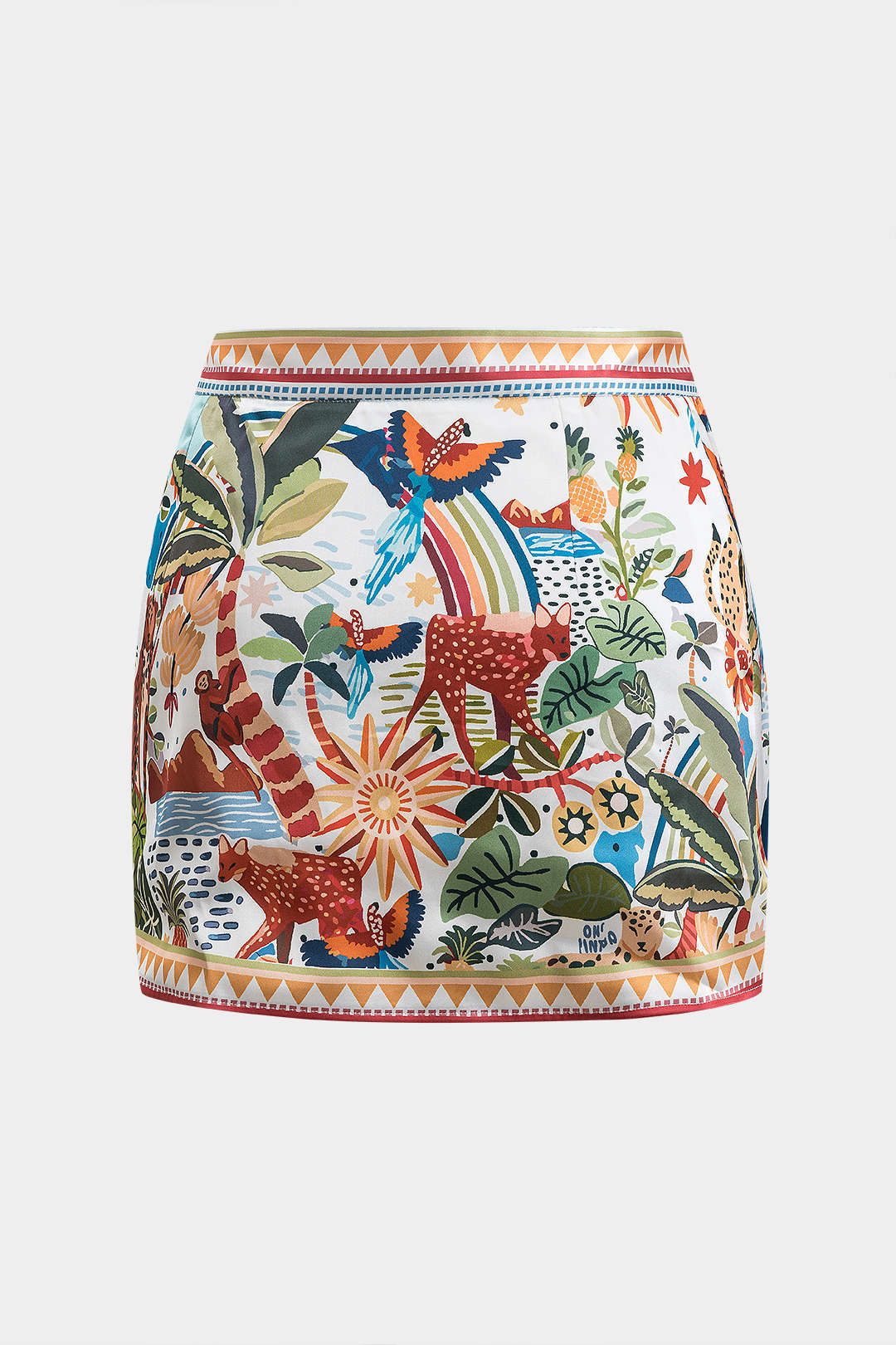 Plus Size Tropical Print Satin Tie Front Skirt