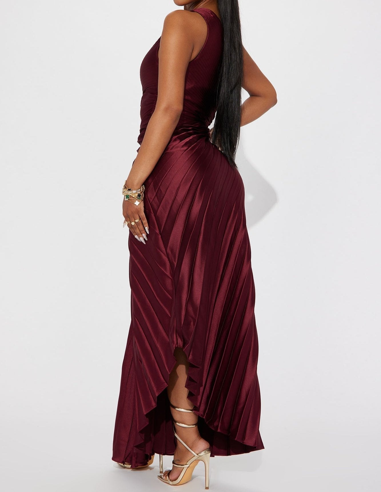 Demi - Wine Satin Maxi Dress