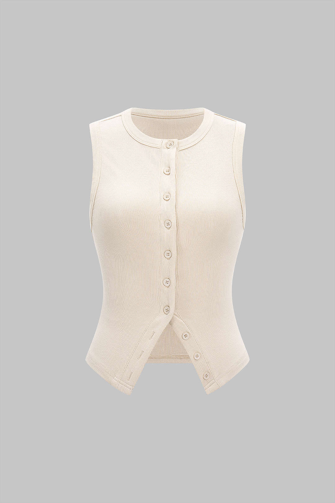 Round Neck Ribbed Button Tank Top