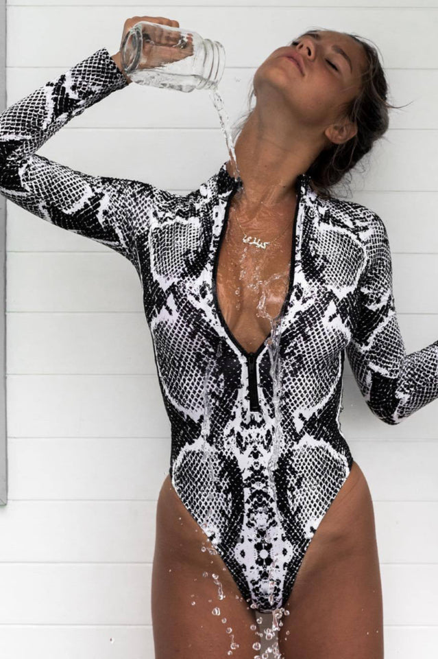 Leopard Print Zip Front Bathing Suit