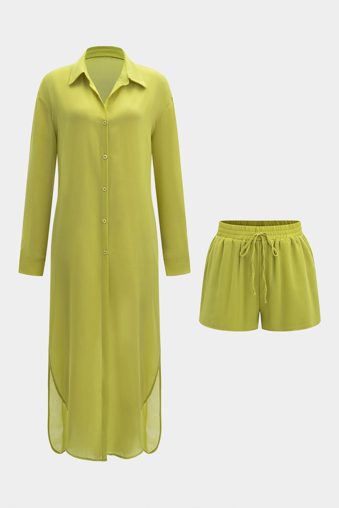 Chiffon Sheer Shirt And Shorts Set