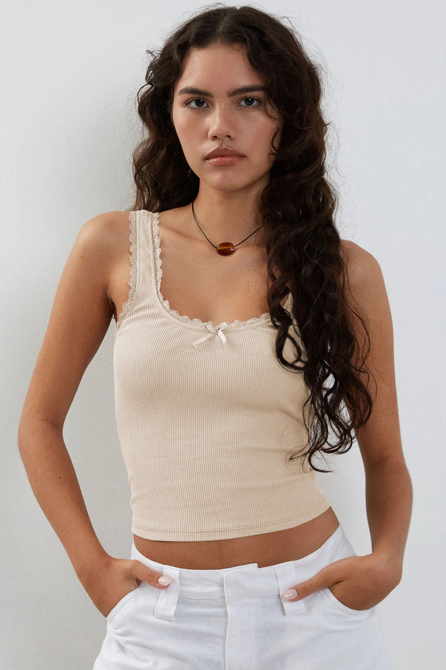 Lace Detailed Square Neck Top
