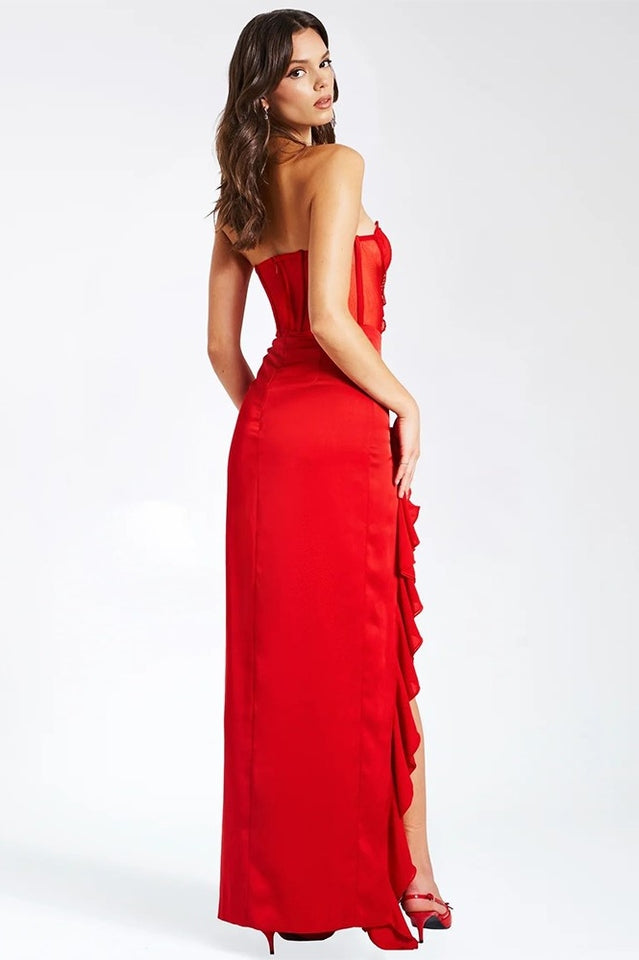 Talia Satin Lace Corset Maxi Dress