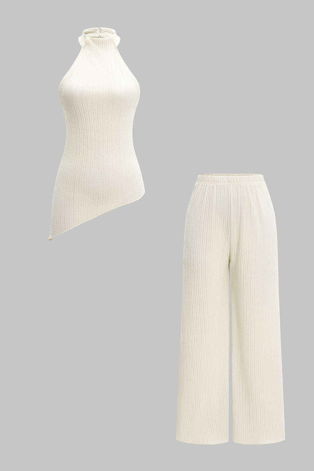Halter Neck Backless Asymmetrical Tank Top And Wide Leg Trousers Set