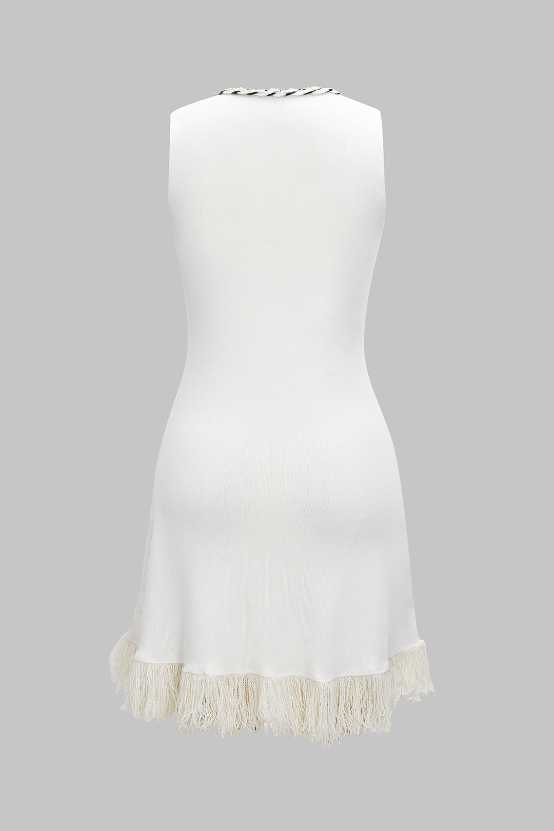 Knitted V-Neck Tank Fringe Sleeveless Dress