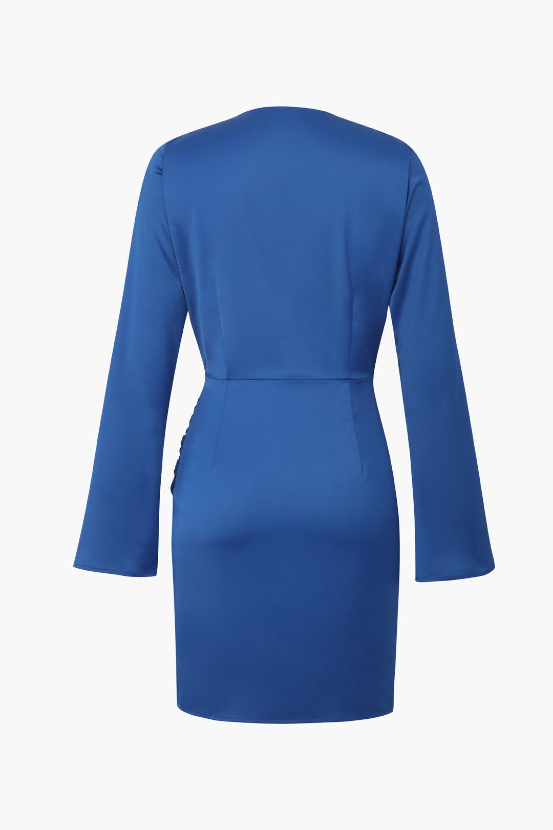 Satin Long Sleeve Ruched Wrap Mini Dress