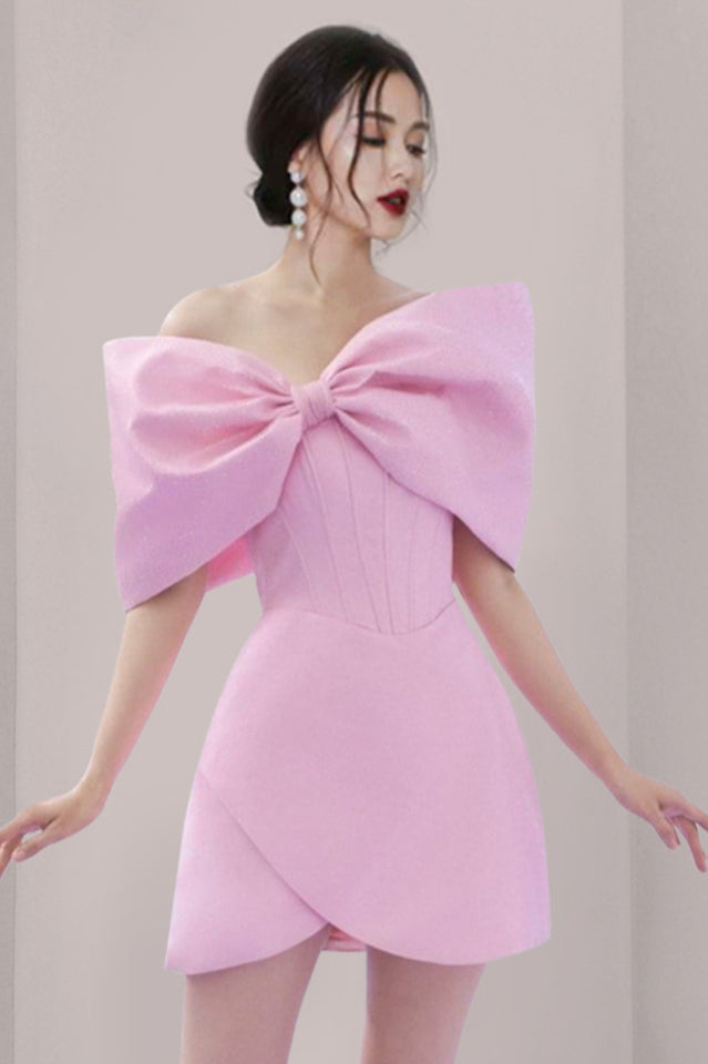 Adah Pink Bowknot Mini Corset Dress