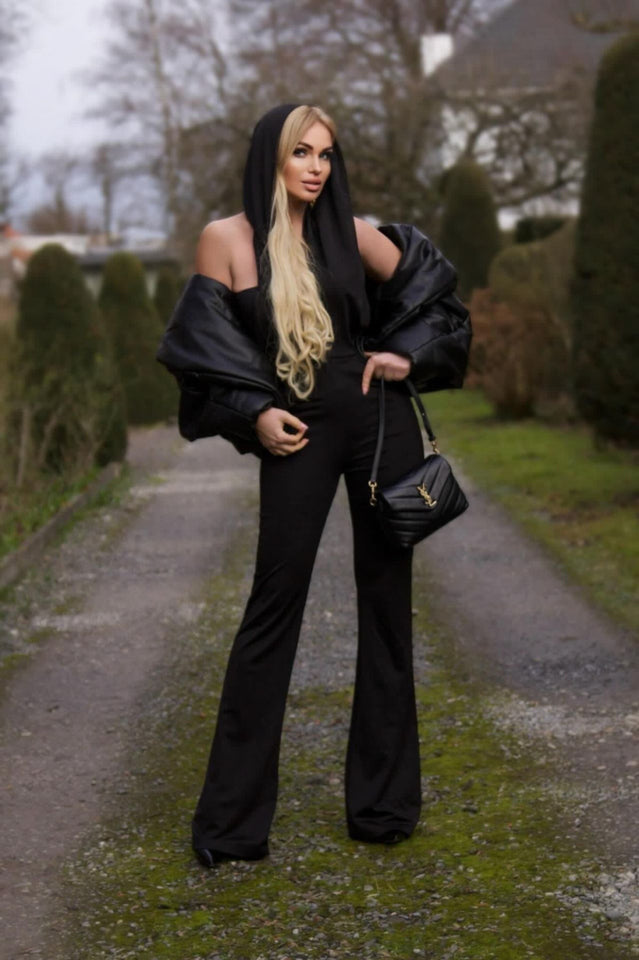Backless Hooded Jumpsuit With Slip Pockets