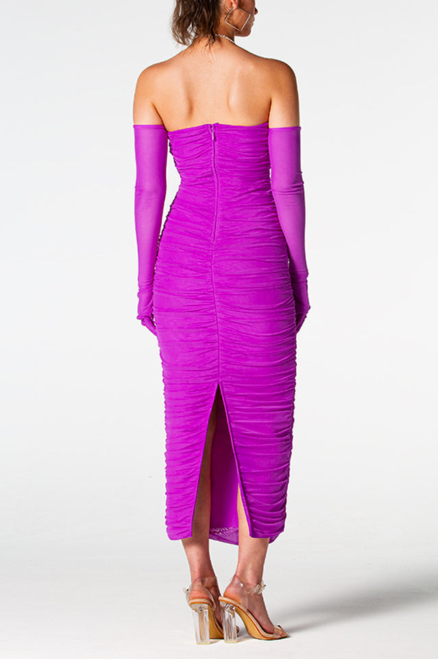Adeline Grape Midi Halter Neck Dress