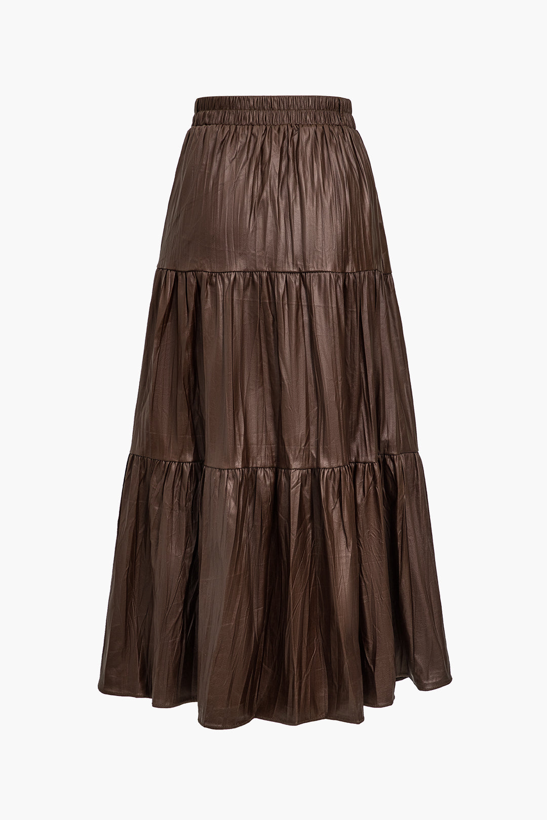 Solid Faux Leather Pleated Skirt