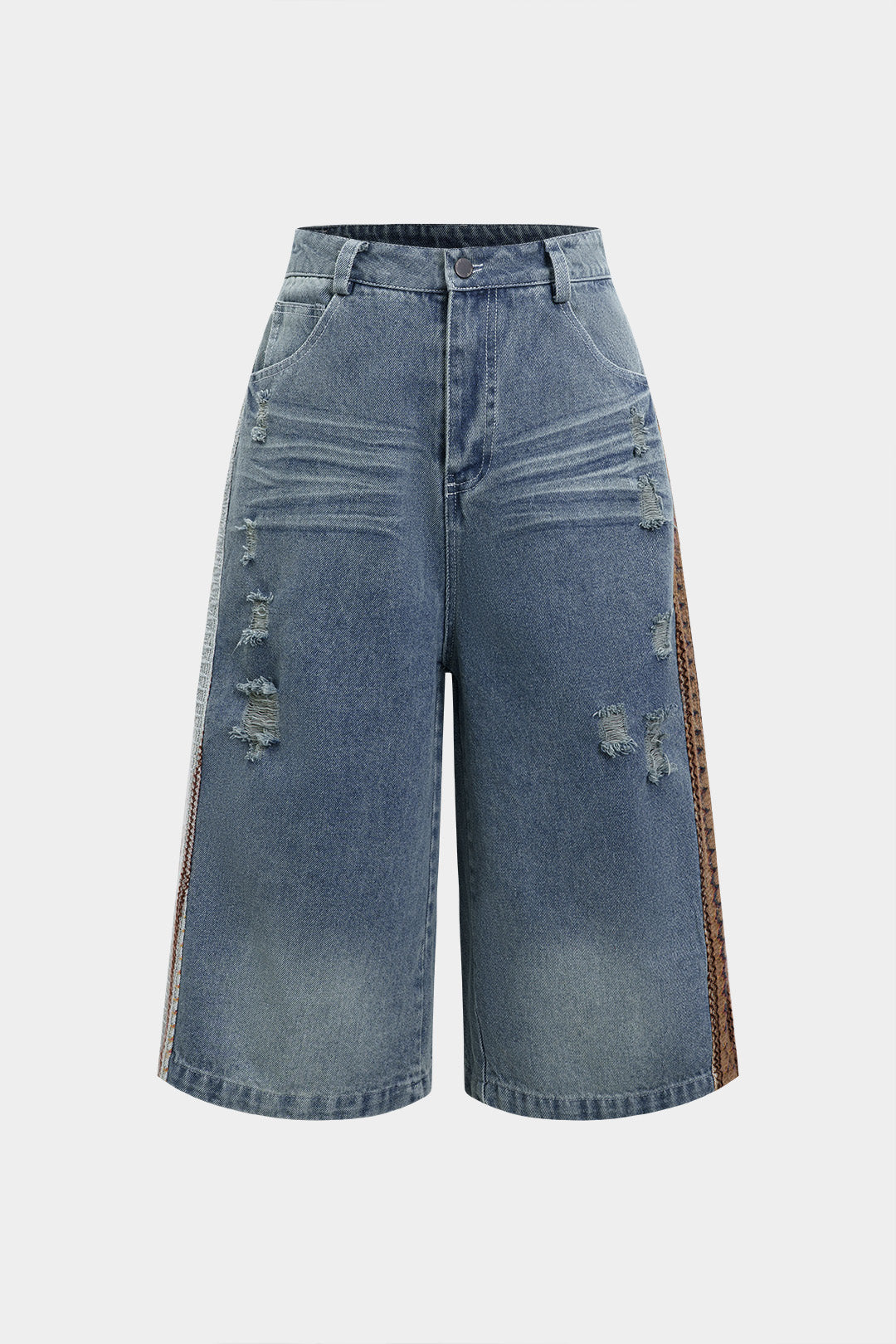 Denim Ripped Patchwork Shorts