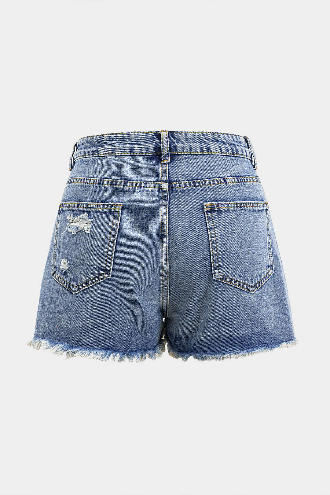 Denim Asymmetry Ripped Button Pocket Shorts