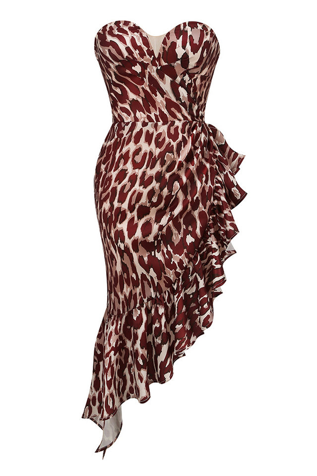 Asymmetrical Ruffle Satin Mini Dress