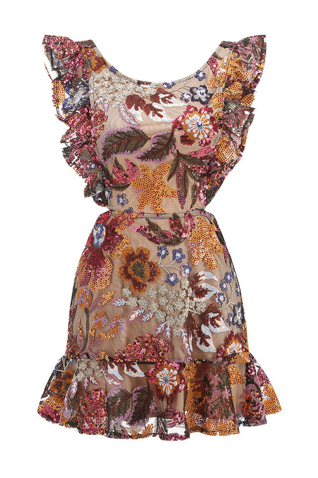 Viveka Flower Sequin Mini Dress