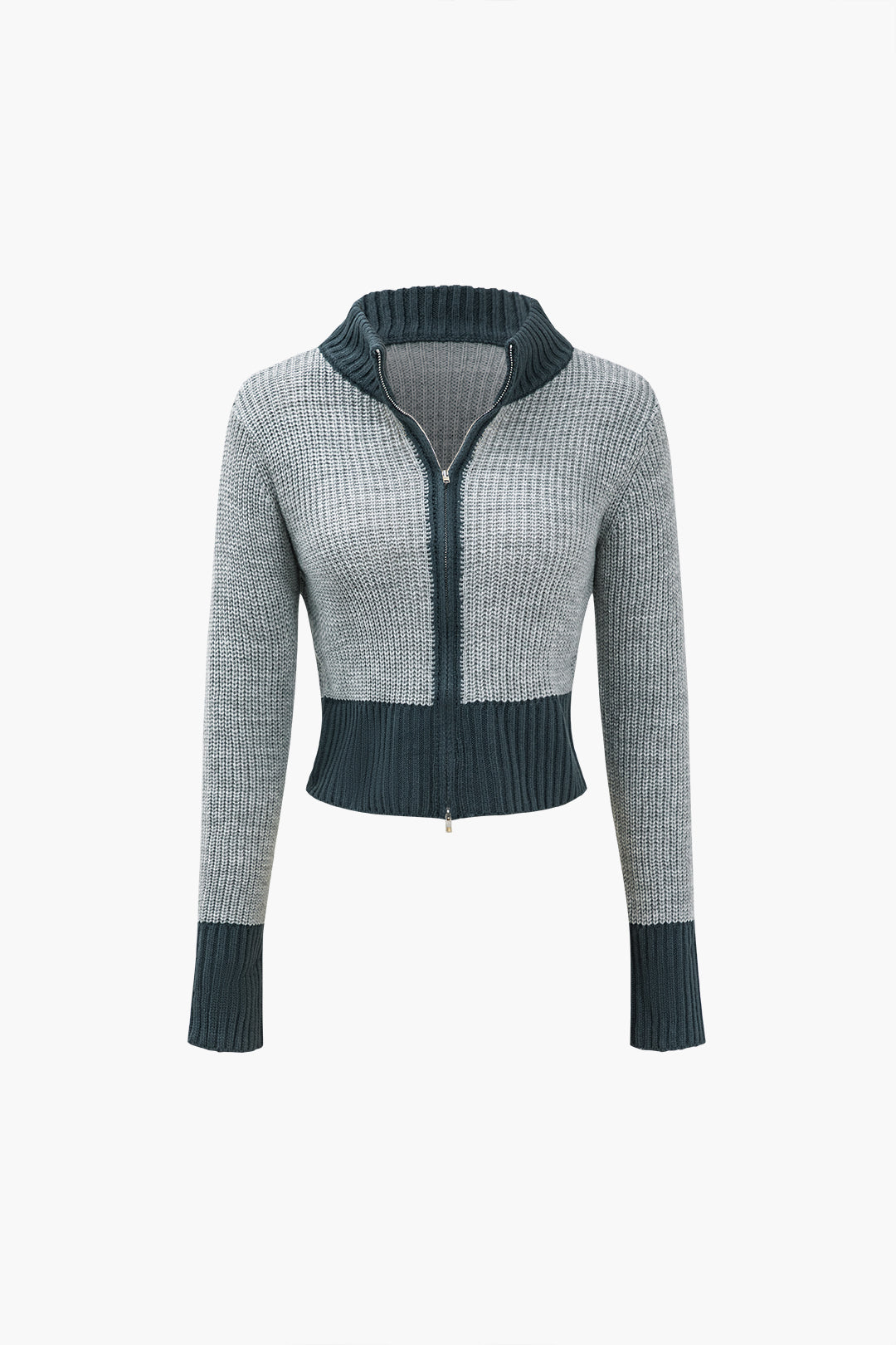 Contrast Zip-Up Knit Sweater And Shorts Set