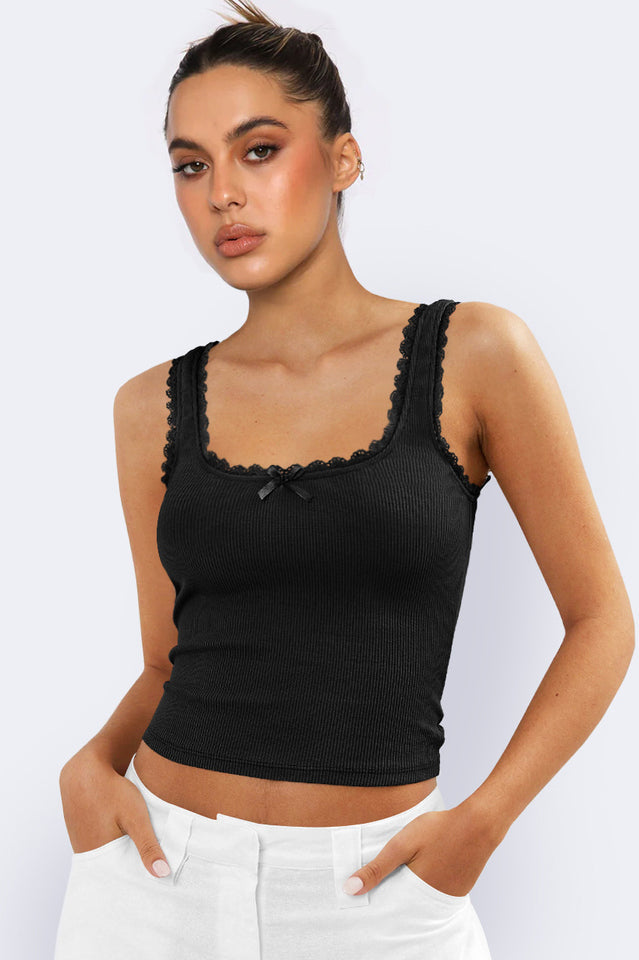 Lace Detailed Square Neck Top