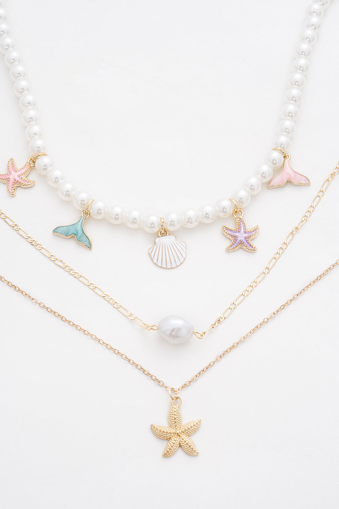 Seashell Multi-Layer Starfish Pendant Necklace Set