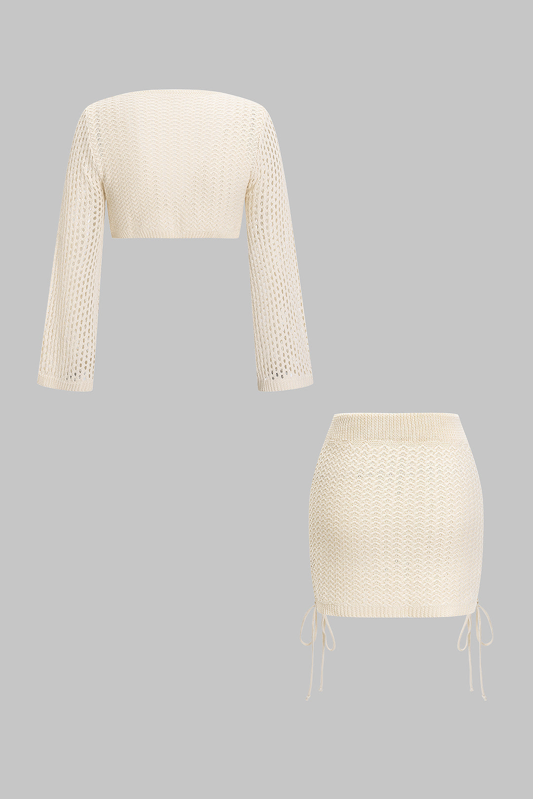 Knit Hollow Out Tie-Up Top And Skirt Set