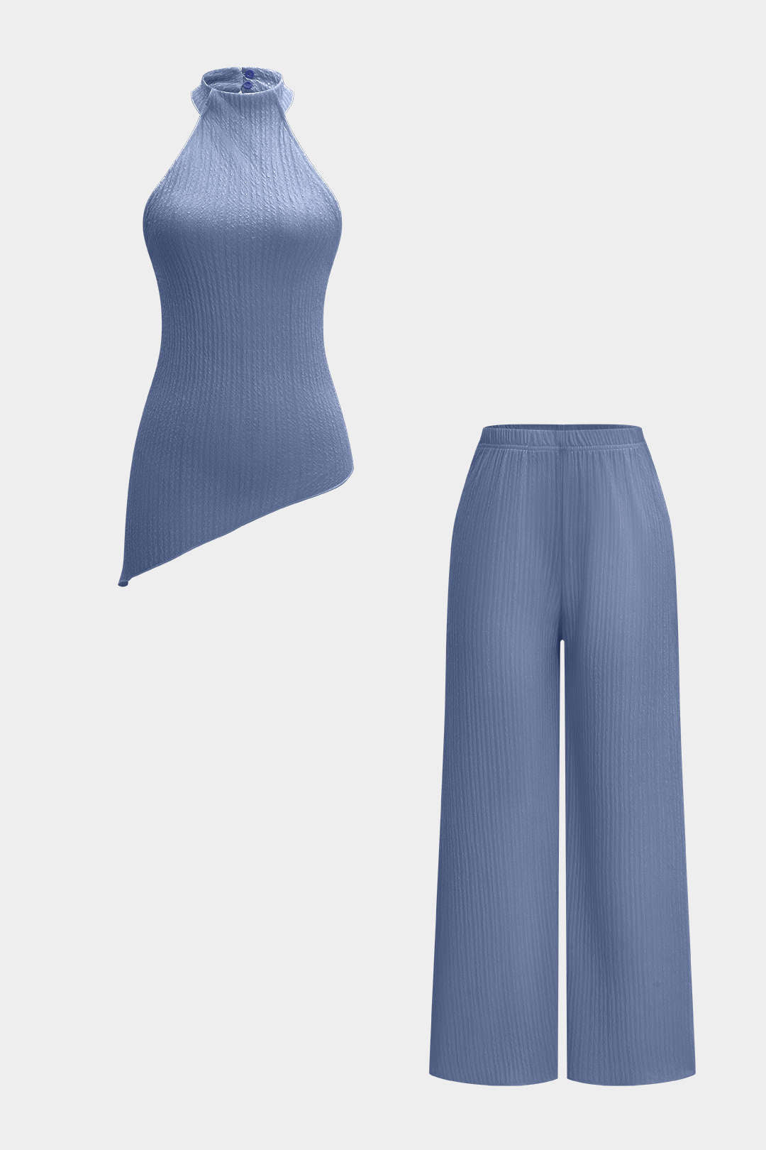Halter Neck Backless Asymmetrical Tank Top And Wide Leg Trousers Set