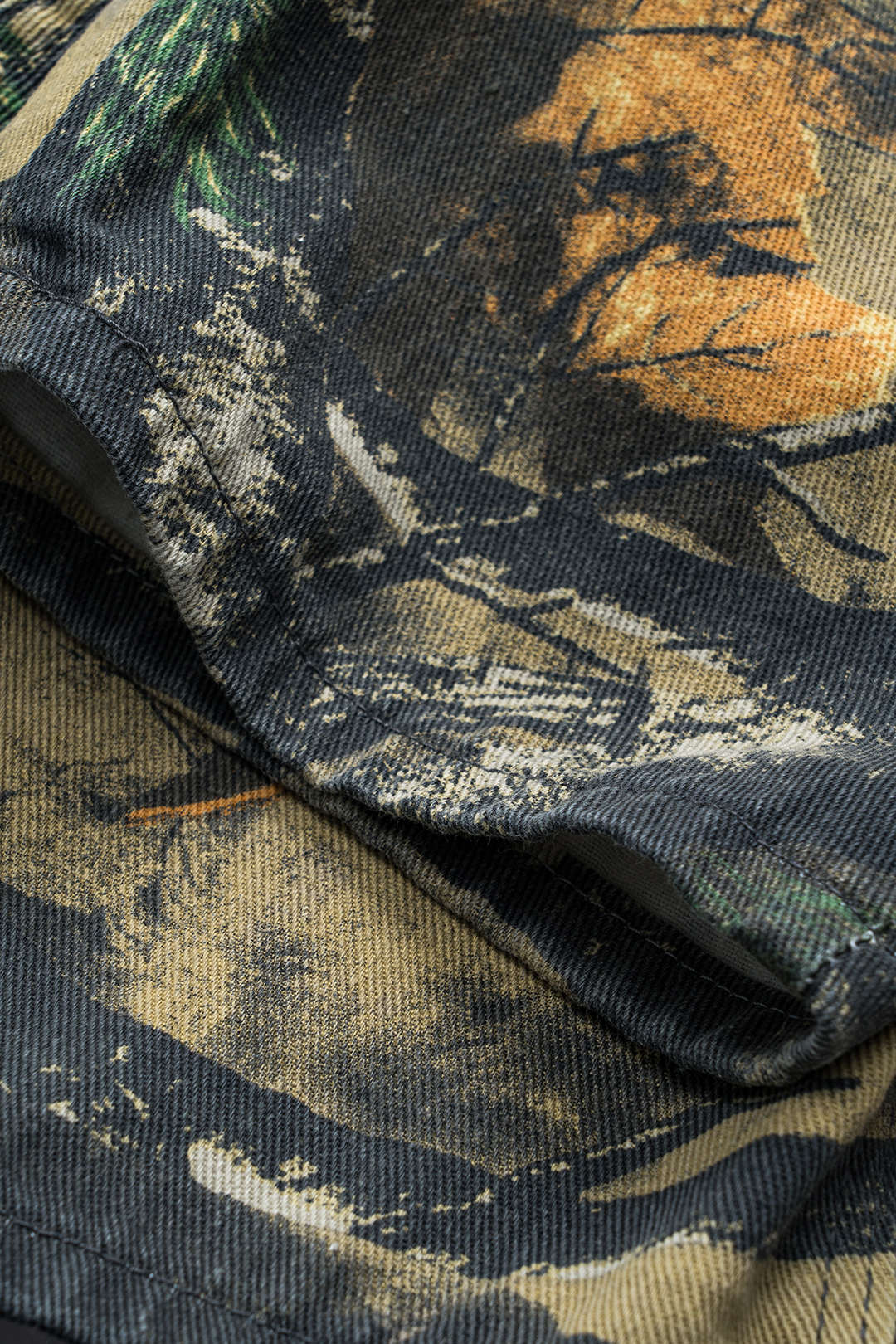 Branch Print Denim Button Pocket Wide Leg Trousers