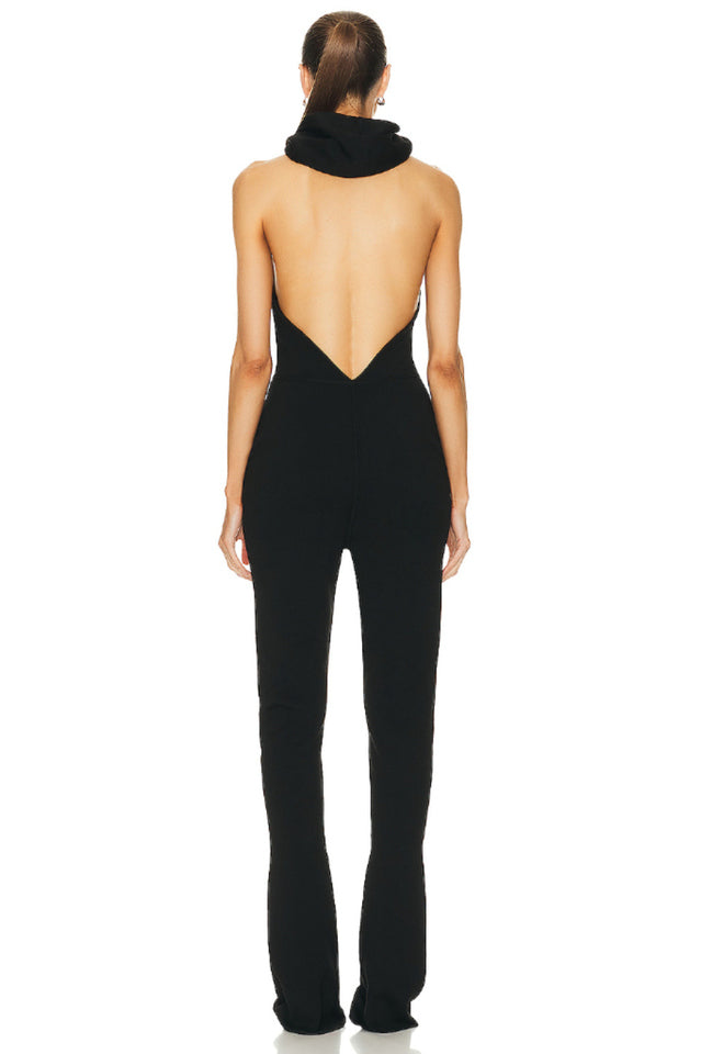 Backless Hooded Jumpsuit With Slip Pockets
