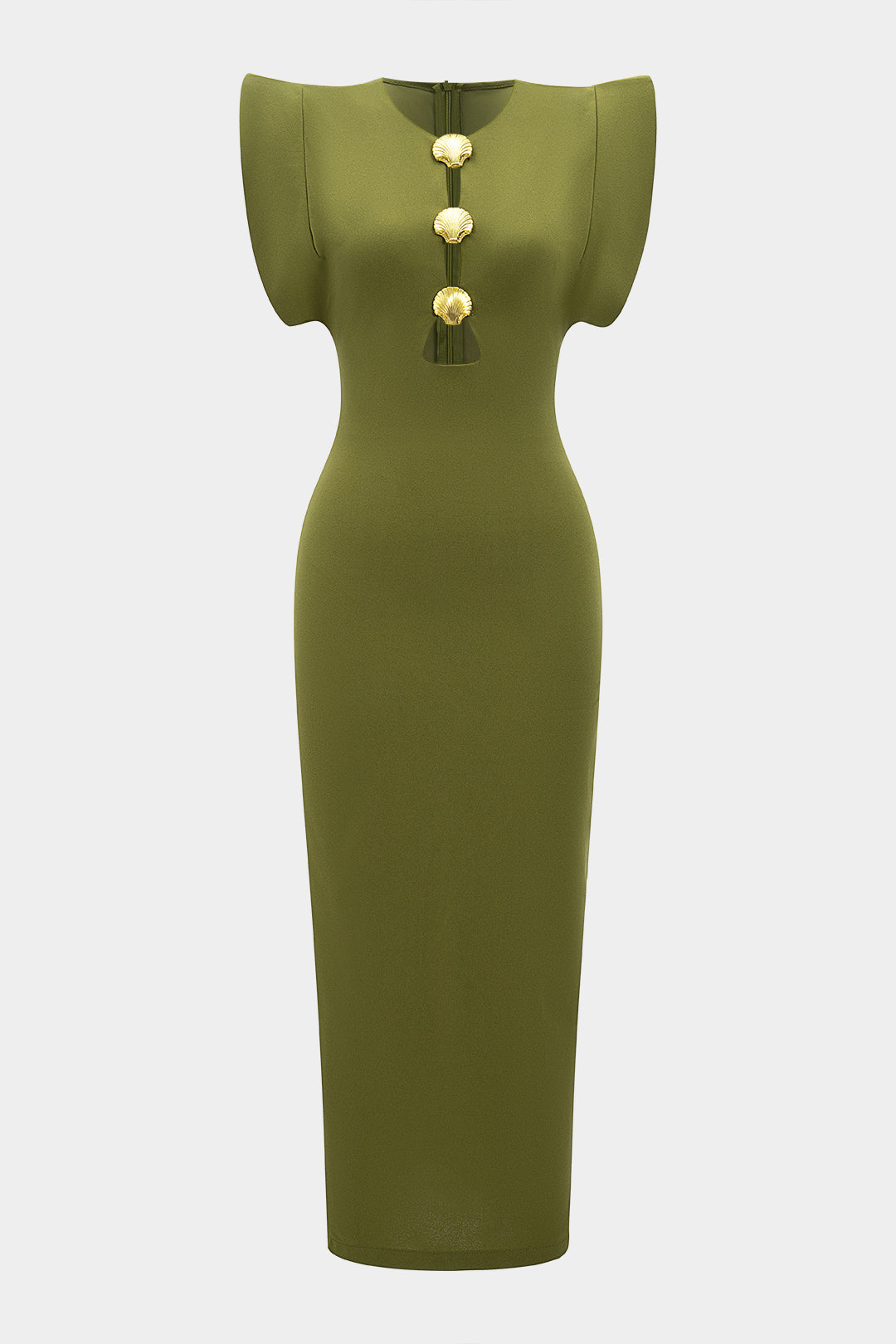 Cut Out Metallic Button Zipper Short Sleeve Maxi Dress
