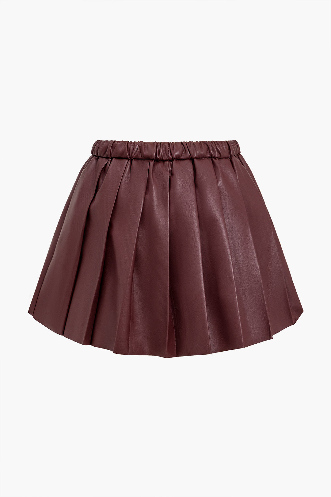 Solid Faux Leather Pleated High Waist Tie-Up Skirt
