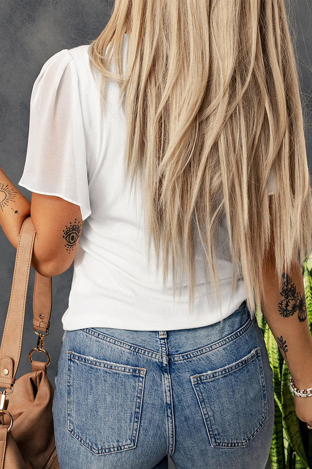 V-Neck Flutter Sleeve Top